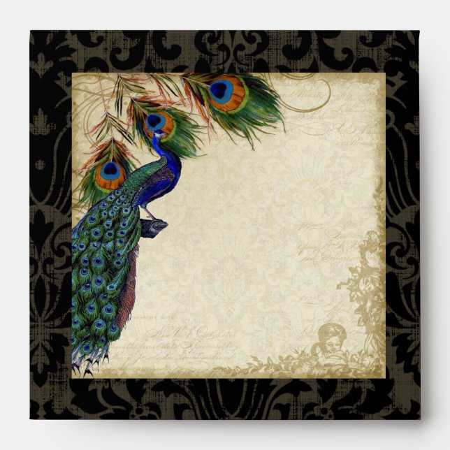 Peacock & Feathers Elegant Matching Wedding Set Envelopes (Front)