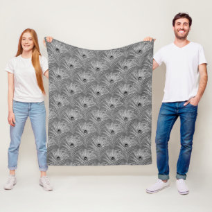 Peacock feathers elegant silver grey pattern fleece blanket