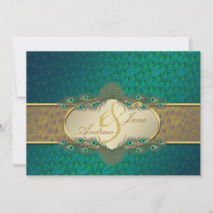 Peacock feathers elegant wedding invitations