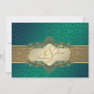 Peacock feathers elegant wedding invitations
