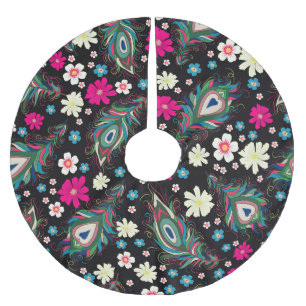 Peacock Feathers Embroidery Seamless Pattern Brushed Polyester Tree Skirt