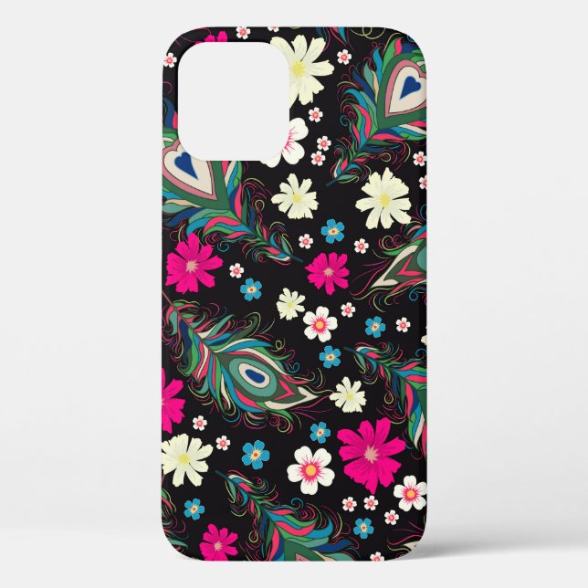 Peacock Feathers Embroidery Seamless Pattern Case-Mate iPhone Case (Back)