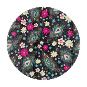 Peacock Feathers Embroidery Seamless Pattern Cutting Board