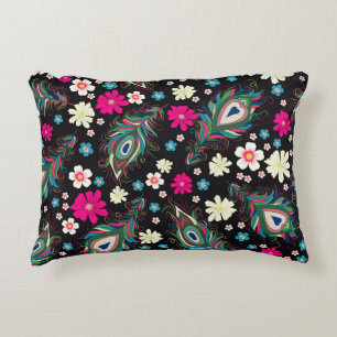 Peacock Feathers Embroidery Seamless Pattern Decorative Cushion