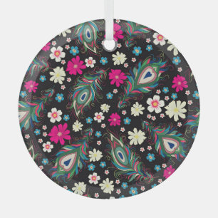 Peacock Feathers Embroidery Seamless Pattern Glass Tree Decoration