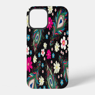 Peacock Feathers Embroidery Seamless Pattern iPhone 12 Case