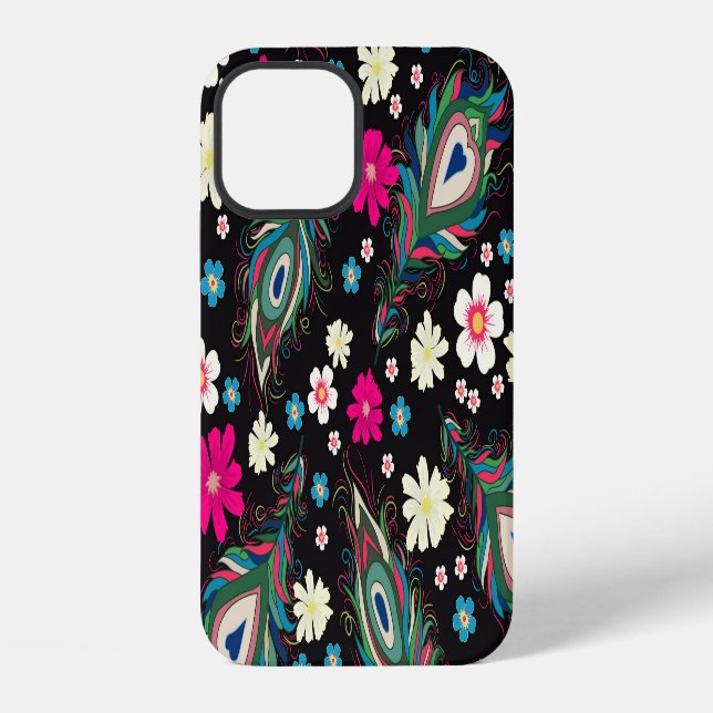 Peacock Feathers Embroidery Seamless Pattern iPhone Case (Back)