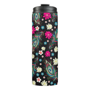 Peacock Feathers Embroidery Seamless Pattern Thermal Tumbler