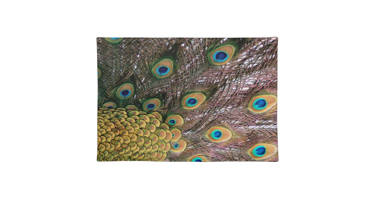 Peacock Feathers Emerald Green and Gold Placemat Zazzle