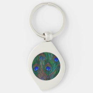 Peacock Feathers Etching Style Key Ring