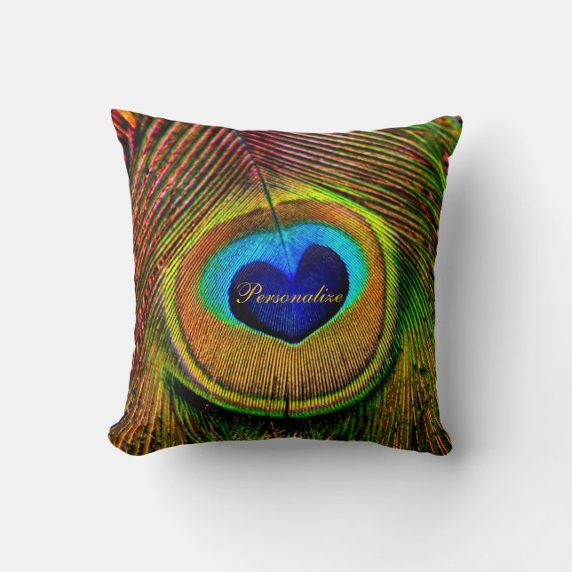 Peacock Feathers Eye of Love With Name Cushion (Front)