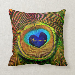 Peacock Feathers Eye of Love With Name Cushion