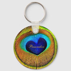 Peacock Feathers Eye of Love With Name Key Ring