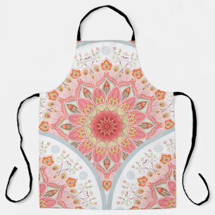 Peacock Feathers, Floral Round Ornament. Apron
