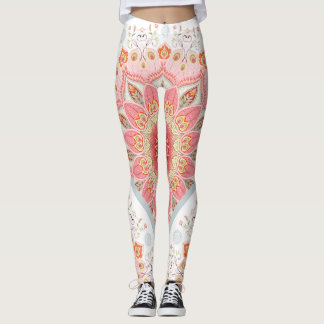 Peacock Feathers, Floral Round Ornament. Leggings