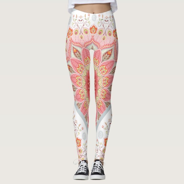 Peacock Feathers, Floral Round Ornament. Leggings (Front)