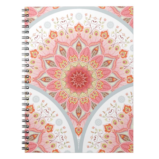 Peacock Feathers, Floral Round Ornament. Notebook (Front)