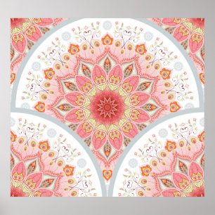 Peacock Feathers, Floral Round Ornament. Poster