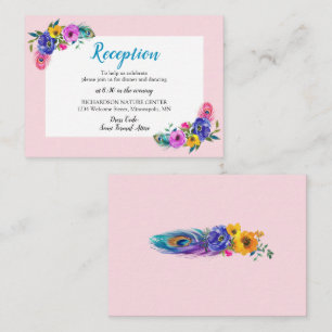 Peacock Feathers & Flowers Quinceañera Blush Pink Enclosure Card