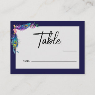 Peacock Feathers & Flowers Quinceañera Purple Flat Place Card