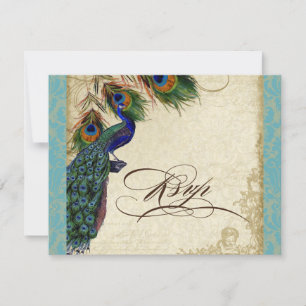 Peacock & Feathers Formal RSVP Response Aqua Blue