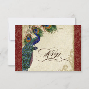 Peacock & Feathers Formal RSVP Response Burgundy