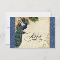 Peacock & Feathers Formal RSVP Response Navy Blue