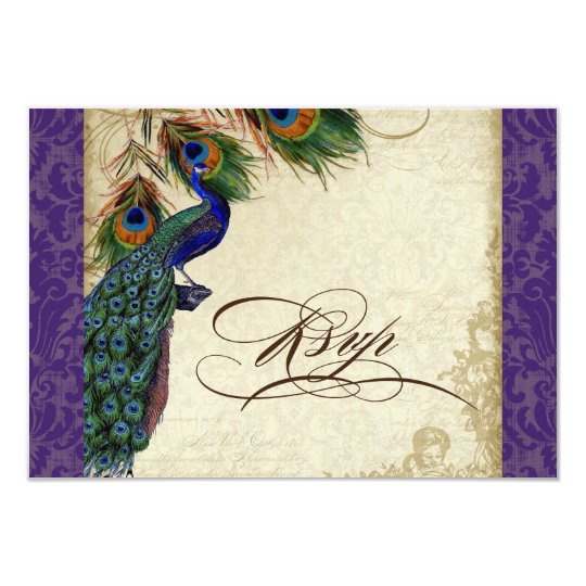 Peacock & Feathers Formal RSVP Response Purple Card