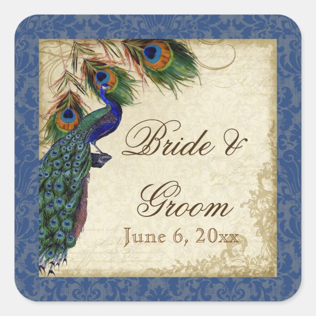 Peacock & Feathers Formal Wedding Favour Seals Tag (Front)