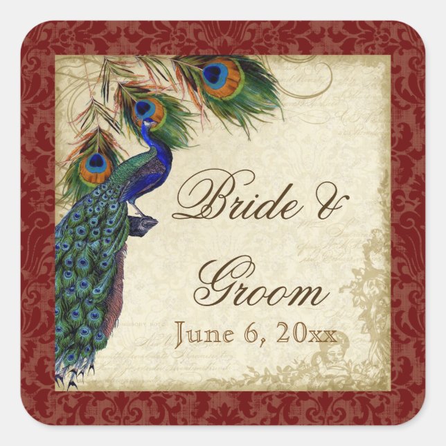 Peacock & Feathers Formal Wedding Favour Seals Tag (Front)