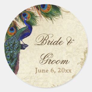 Peacock & Feathers Formal Wedding Favour Seals Tag