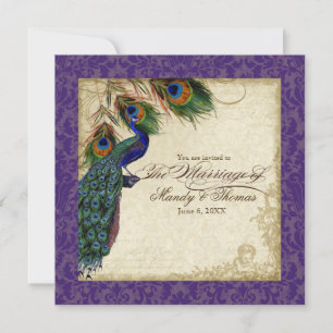 Peacock & Feathers Formal Wedding Invite Purple
