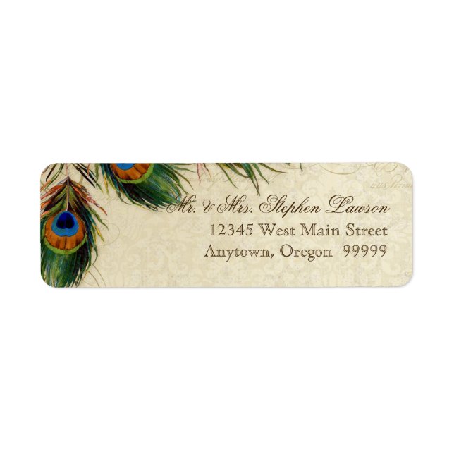 Peacock & Feathers Formal Wedding Matching Address (Front)