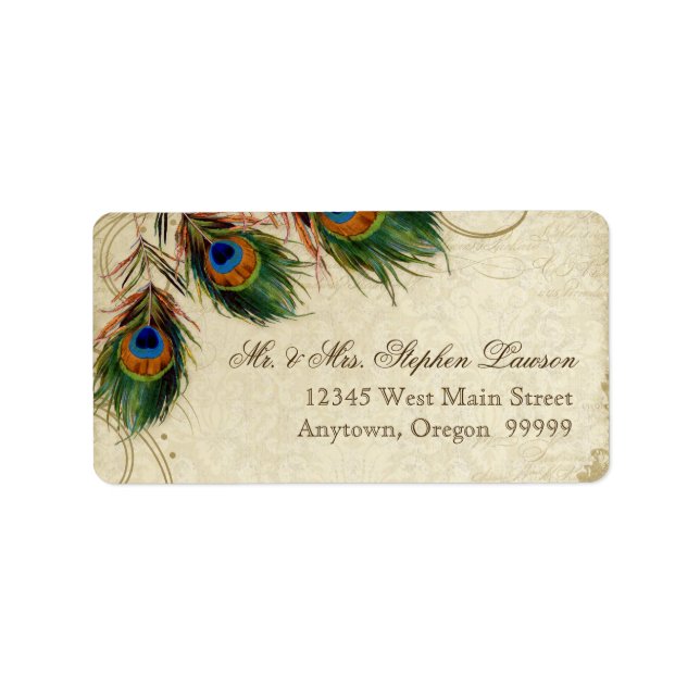Peacock & Feathers Formal Wedding Matching Address Label (Front)