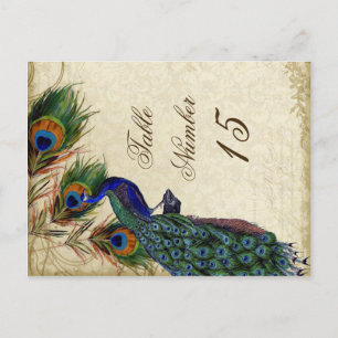 Peacock & Feathers Formal Wedding Table Numbers Postcard