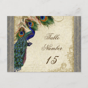 Peacock & Feathers Formal Wedding Table Numbers Postcard