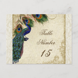 Peacock & Feathers Formal Wedding Table Numbers Postcard