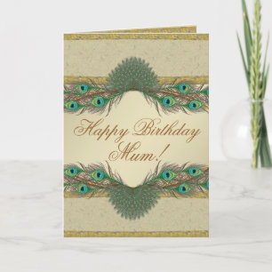 Peacock feathers frame Mother's birthday cards