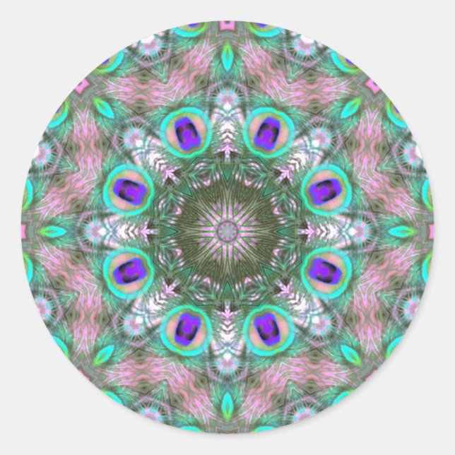 Peacock Feathers Geometric Mandala  Sticker (Front)