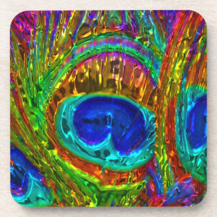 Peacock Feathers Glass Art 1 Coaster