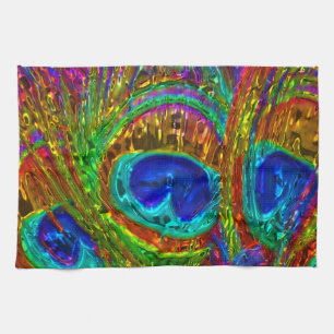 Peacock Feathers Glass Art 1 Kitchen Towel