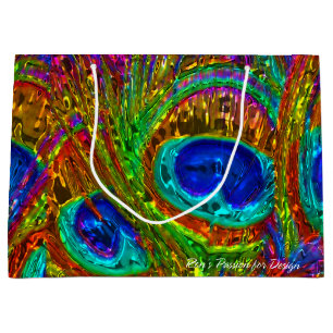 Peacock Feathers Glass Art 1 Large Gift Bag