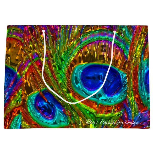 Peacock Feathers Glass Art 1 Large Gift Bag (Front)