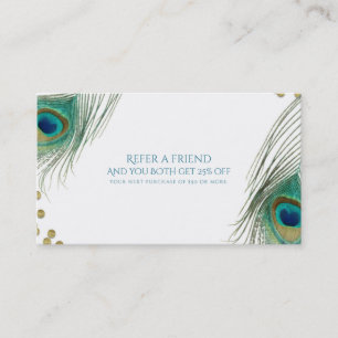 Peacock Feathers & Gold Boho Glam Refer a Friend Referral Card