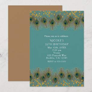 Peacock Feathers & Gold Dots ANY COLOR Invitation