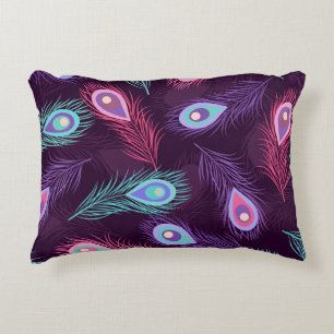 Peacock Feathers: Hand Drawn Vintage. Decorative Cushion