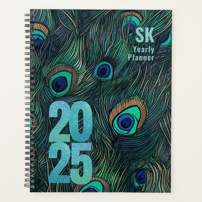 Peacock Feathers Hardcover Spiral Planner (Front)