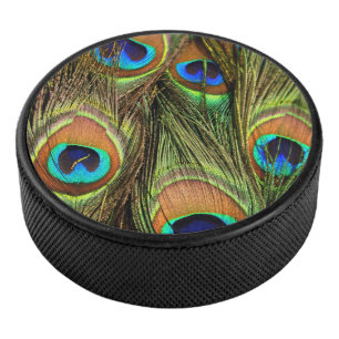 Peacock Feathers Hockey Puck