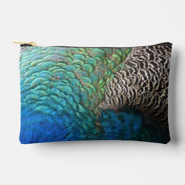 Peacock Feathers I Colourful Abstract Nature Desig Accessory Pouch (Front)