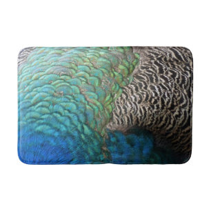 Peacock Feathers I Colourful Abstract Nature Desig Bath Mat